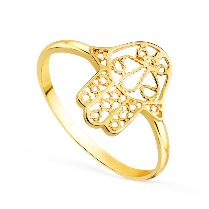 18K SORTIJA ORO AMARILLO MANO DE FATIMA CALADA. MEDIDA: 12X10 MM