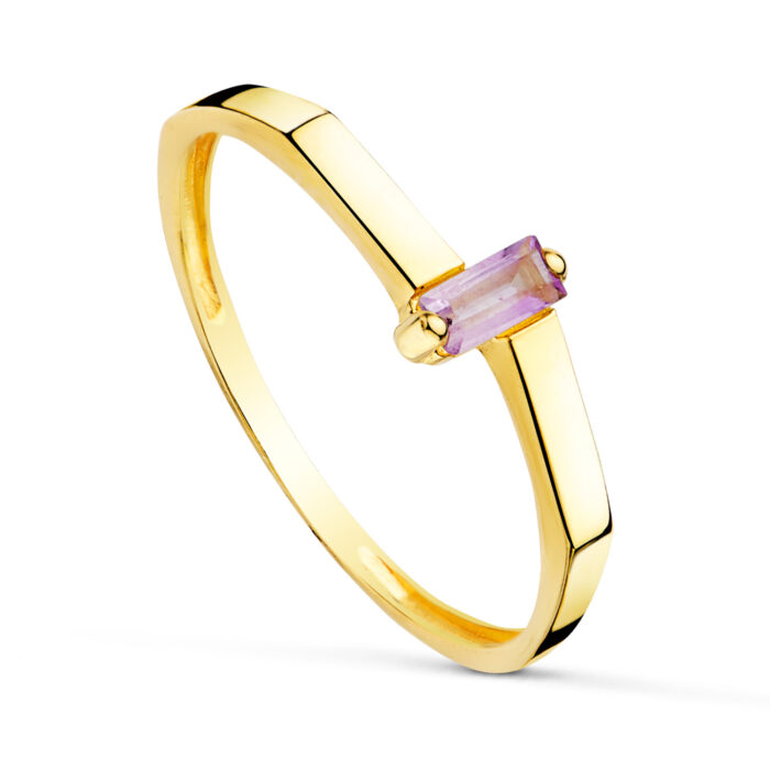 18K SORTIJA ORO AMARILLO PIEDRA SEMIPRECIOS AMATISTA 4X2MM