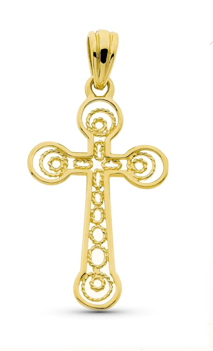 18K CRUZ ORO AMARILLO FILIGRANA 37X22 MM
