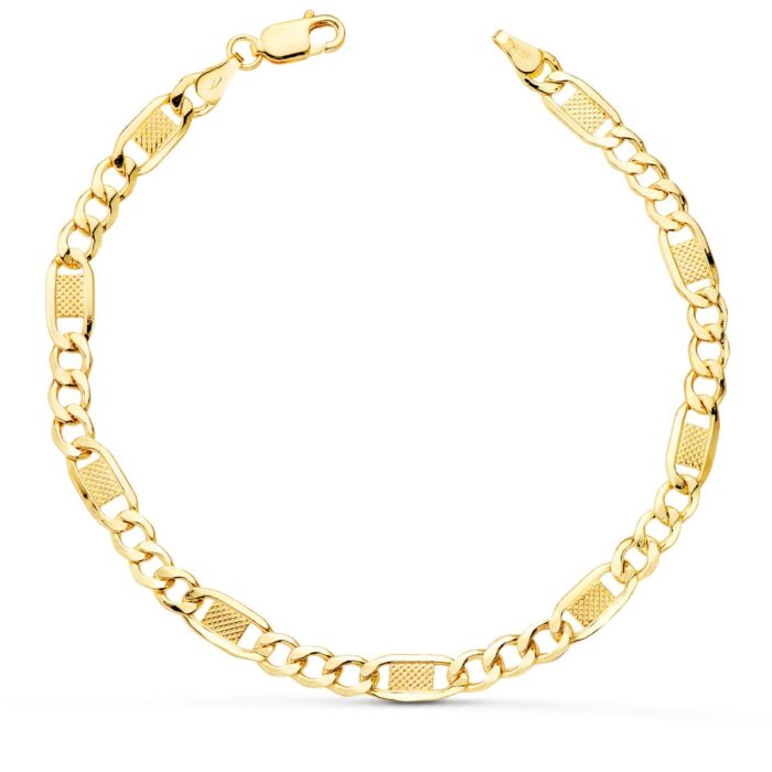 18K PULSERA ORO AMARILLO HUECA ESLABONES 3X1 LARGO 19CM ANCHO 5 MM