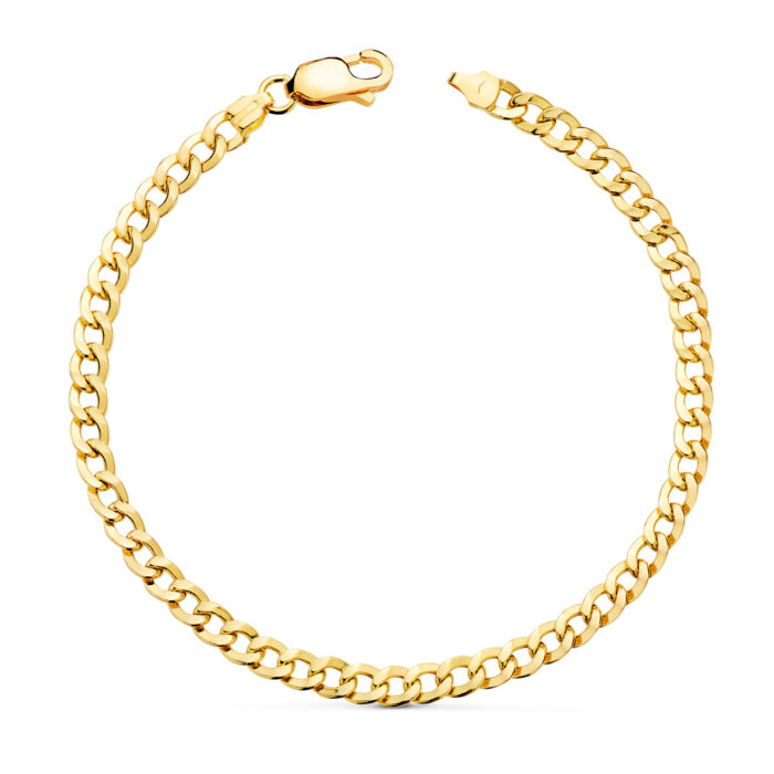 18K PULSERA ORO AMARILLO BARBADA PLANA HUECA  LARGO: 19CM