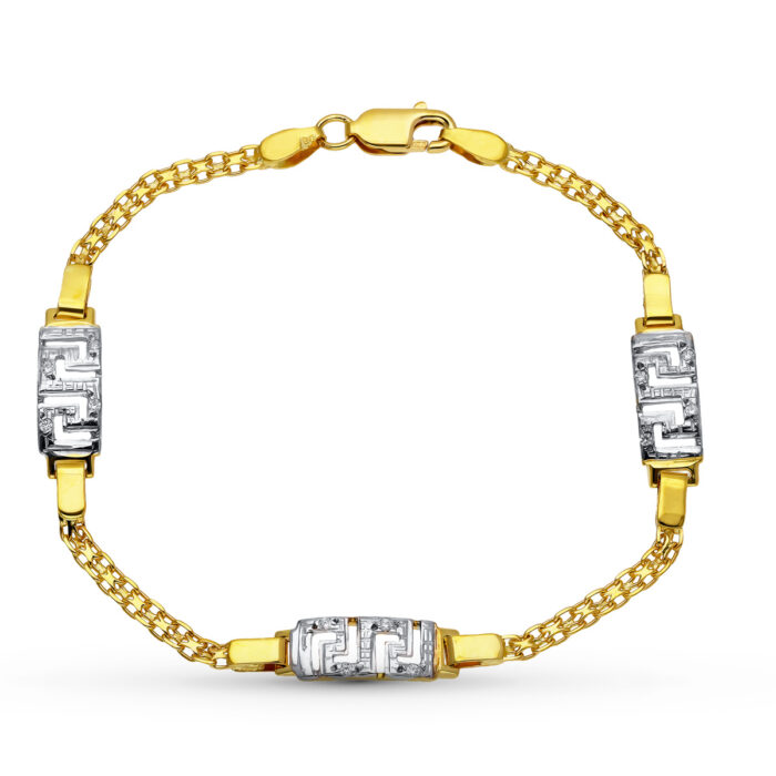 18k PULSERA ORO BICOLOR JUEGO COMUNION 4 CIRCONITA CADENA ESTERILLA