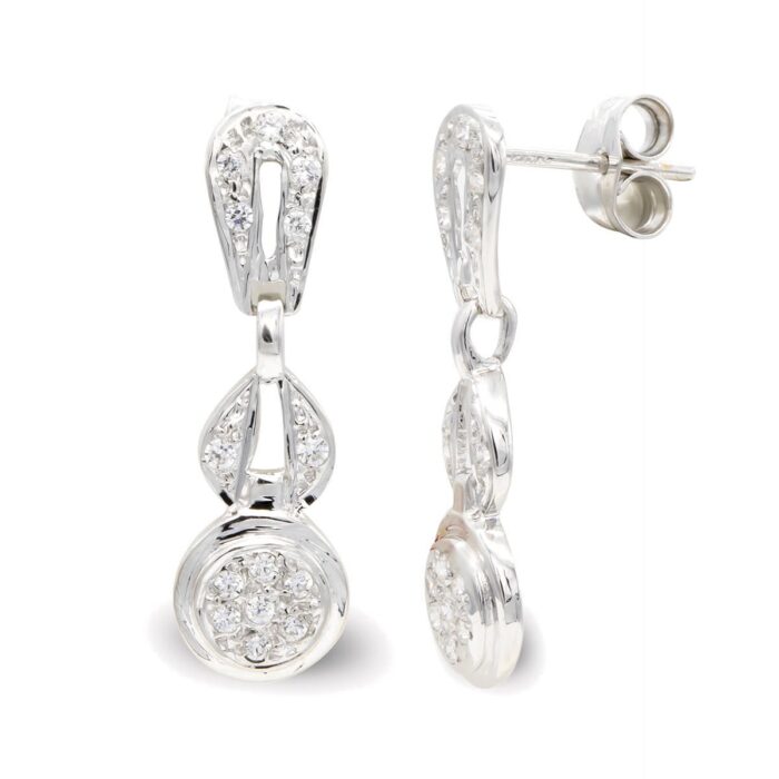 18K PENDIENTES ORO BLANCO LARGOS Y CIRCONITA CIERRE PRESION