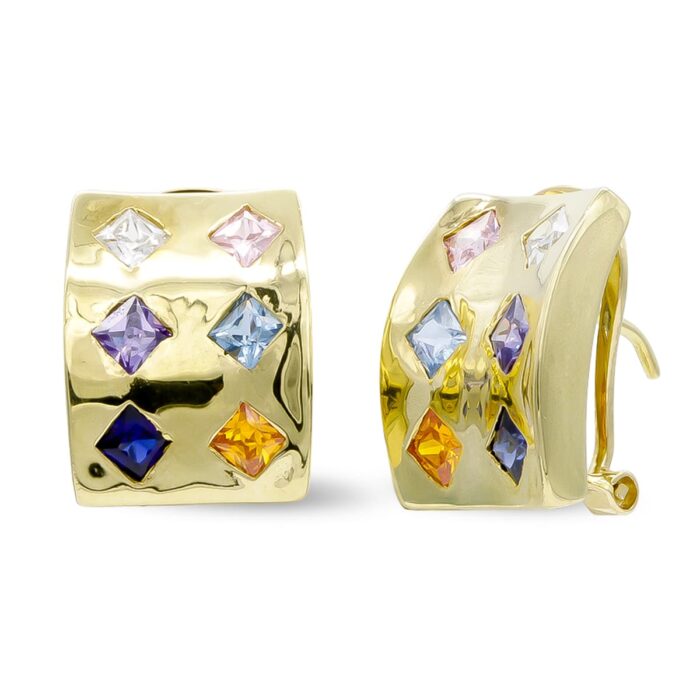 18K PENDIENTES ORO AMARILLO PIEDRAS COLORES CIERRE OMEGA
