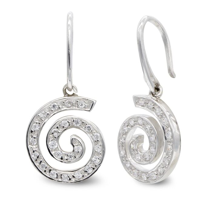 18K PENDIENTES ORO BLANCO CIRCONITA ESPIRAL. 15X13 MM CIERRE GANCHO