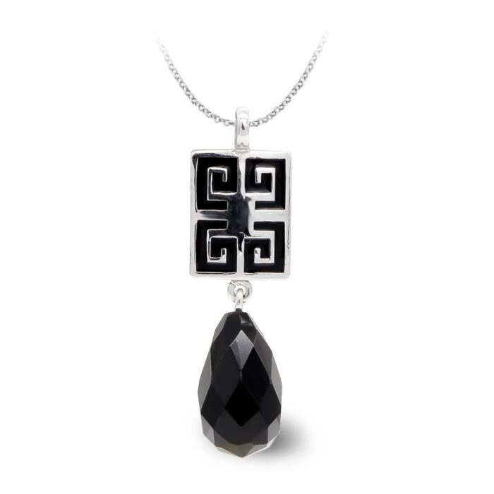 18K COLGANTE ORO BLANCO ONIX PERA