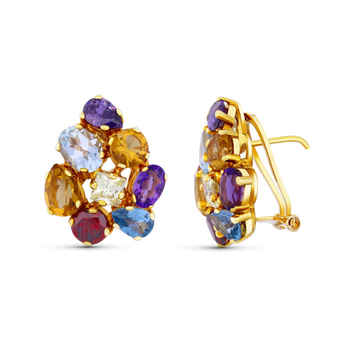 18K PENDIENTES ORO AMARILLO PIEDRA COLOR 20X16 MM CIERRE OMEGA