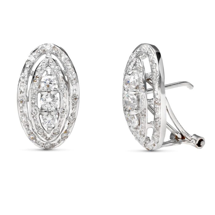 18K PENDIENTES ORO BLANCO JUEGO NOVIA CIRCONITA CIERRE OMEGA 18X10 MM OMEGA