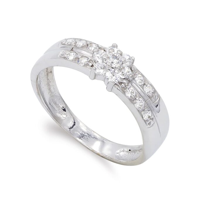 18K SORTIJA ORO BLANCO Y CIRCONITAS. ANCHO: 6 MM
