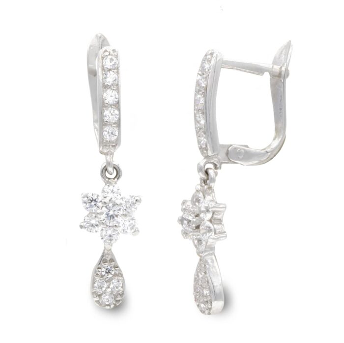 18K PENDIENTES ORO BLANCO LARGOS Y CIRCONITA 25X5 MM CIERRE CATALAN