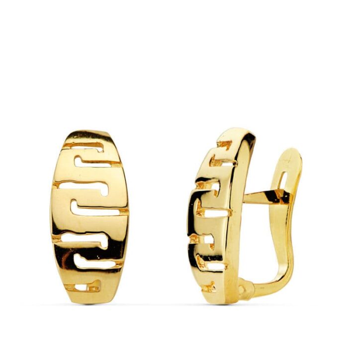 18K PENDIENTES ORO AMARILLO GRECA 13X6 MM CIERRE CATALAN