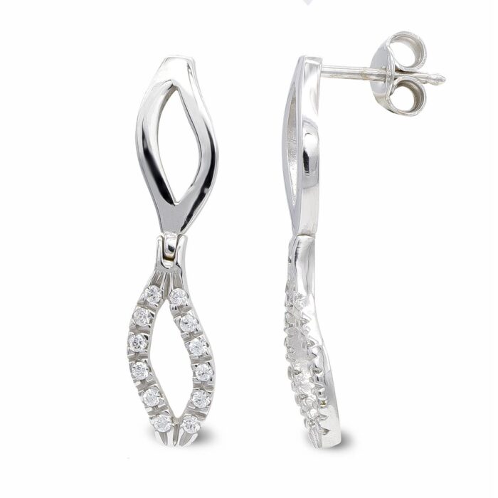 18K PENDIENTES ORO BLANCO LARGOS Y CIRCONITA CIERRE PRESION