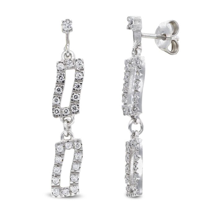 18K PENDIENTES ORO BLANCO LARGOS Y CIRCONITA CIERRE PRESION