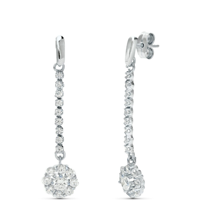 18K PENDIENTES ORO BLANCO JUEGO NOVIA PIÑA CIRCONITA 38X7 MM PRESION