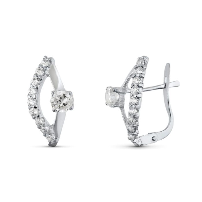 18K PENDIENTES ORO BLANCO JUEGO NOVIA CIRCONITA 15X8 MM CIERRE CATALAN