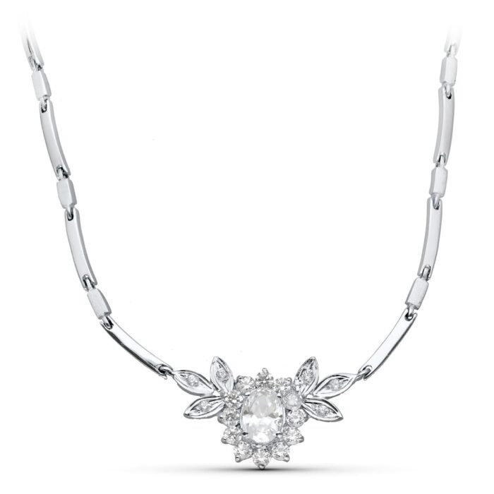 18K GARGANTILLA ORO BLANCO JUEGO NOVIA CENTRO 8X6 MM 45CM CIERRE MOSQUETON