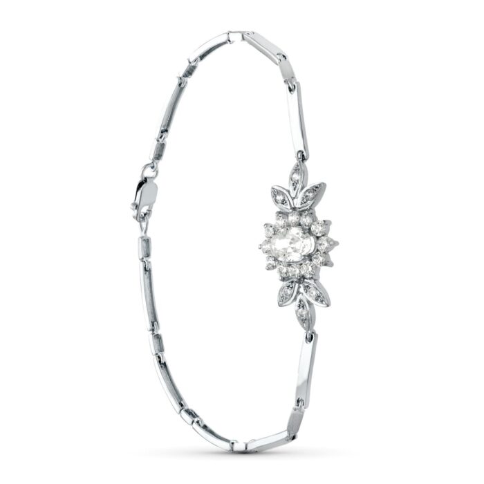 18K PULSERA ORO BLANCO JUEGO NOVIA CENTRO 8X6 MM CIRCONITA 19CM MOSQUETON