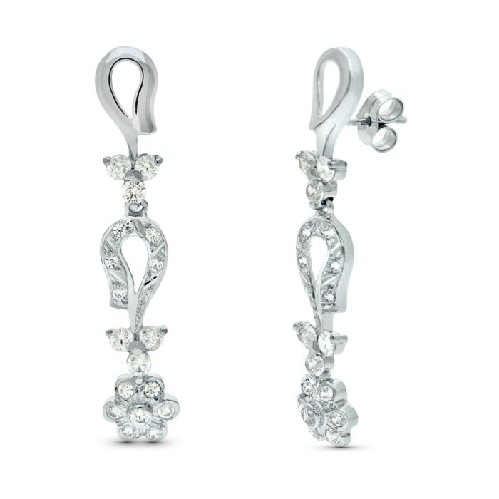 18K PENDIENTES ORO BLANCO JUEGO NOVIA ARTICULADO CIRCONITA 42X7 MM PRESION