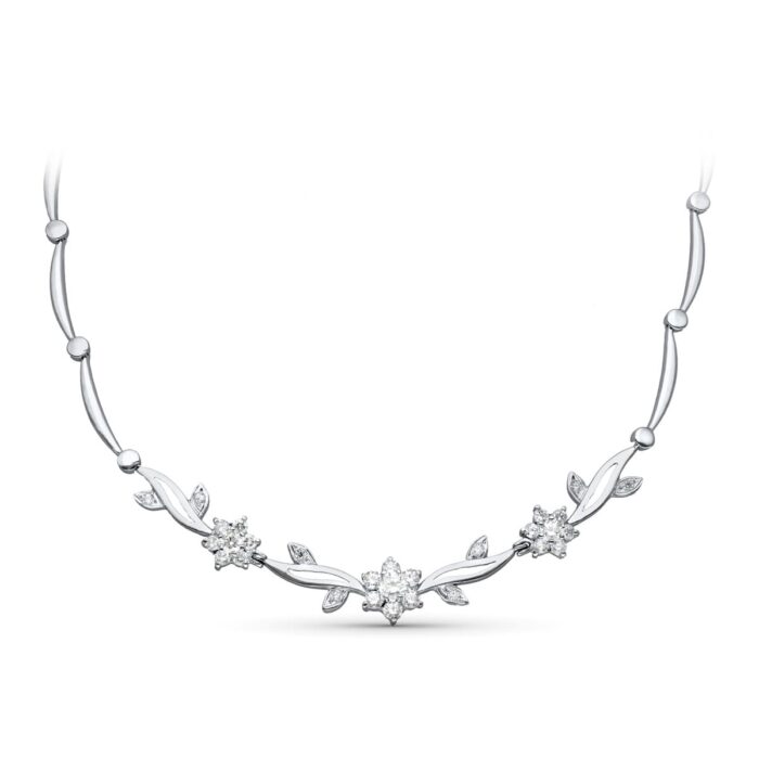 18K GARGANTILLA ORO BLANCO JUEGO NOVIA FLORES CIRCONITA 45CM CIERRE MOSQUETON