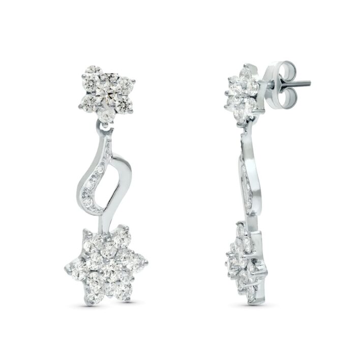 18K PENDIENTES ORO BLANCO JUEGO NOVIA PIÑA CIRCONITA 30X11 MM PRESION