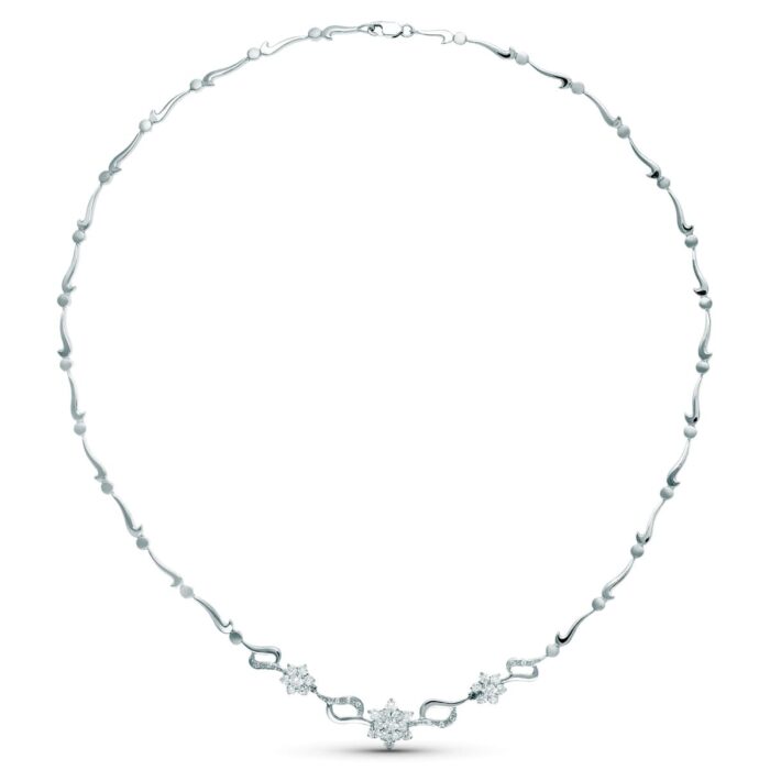 18K GARGANTILLA ORO BLANCO JUEGO NOVIA CENTRO PIÑA CIRCONITA 45CM MOSQUETON