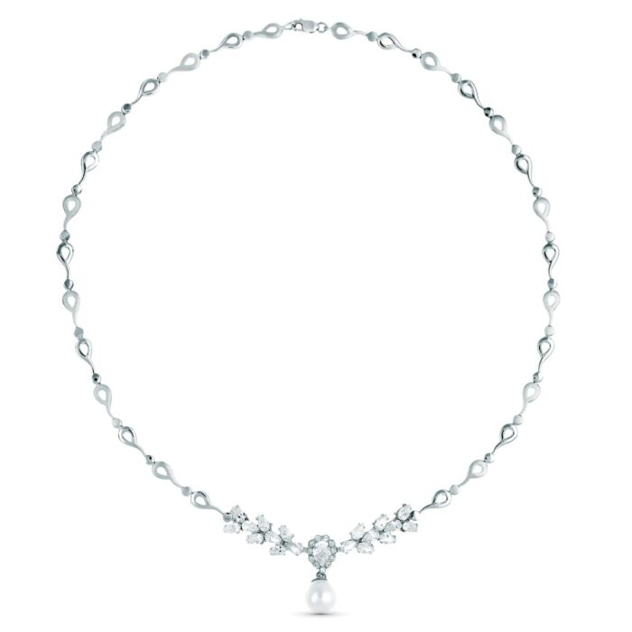 18K GARGANTILLA ORO BLANCO PERLA CULTIVADA 10 MM LONGITUD 45CM CIERRE MOSQUETON