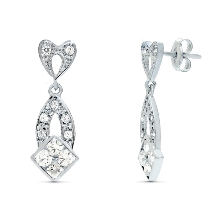18K PENDIENTES ORO BLANCO JUEGO NOVIA 24X7 MM CIERRE PRESION