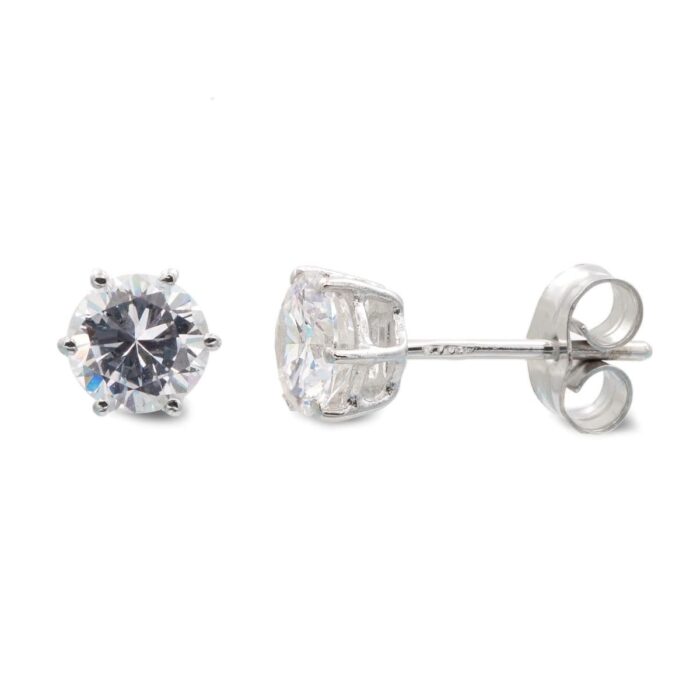 18K PENDIENTES ORO BLANCO GARRAS CIRCONITA 6X6 MM CIERRE PRESION