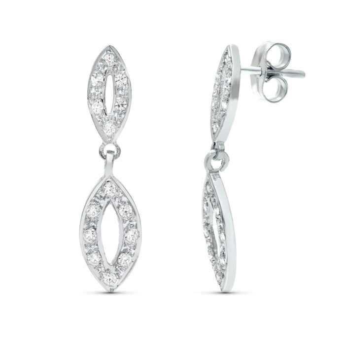 18K PENDIENTES DOS CUERPOS ORO BLANCO JUEGO NOVIA CIRCONITA 25X6 MM PRESION