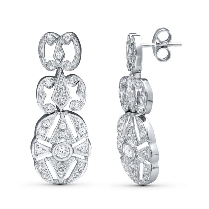 18K PENDIENTES TRES CUERPOS ORO BLANCO 30X11 MM CIERRE PRESION