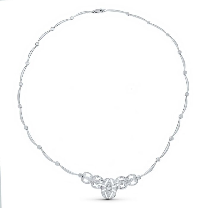 18K GARGANTILLA ORO BLANCO 42CM SEMIRIGIDA CENTRO CIRCONITA 40X18 MM CIERRE MOSQUETON