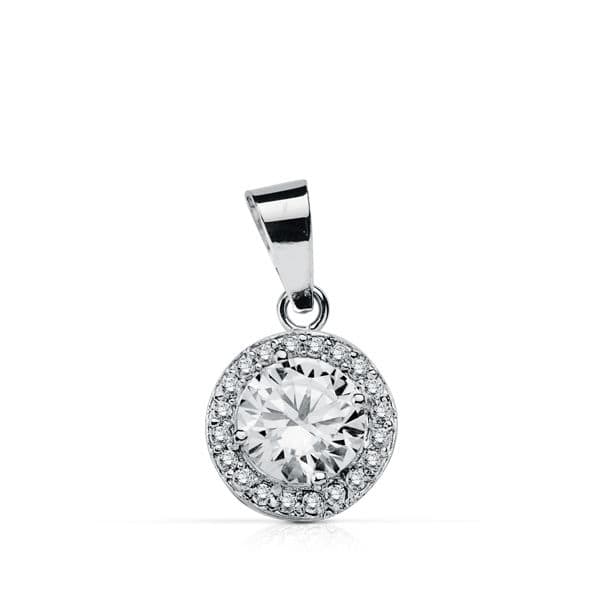 18K COLGANTE ORO BLANCO REDONDO CIRCONITA 9 MM