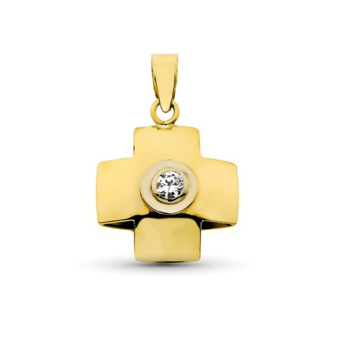 18K CRUZ ORO AMARILLO CON CIRCONITA 18X15 MM