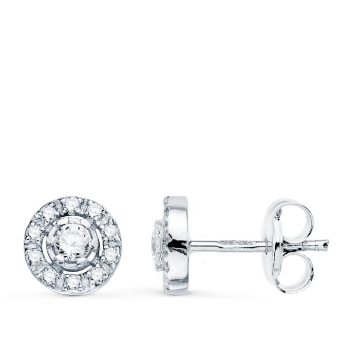 18K PENDIENTES ORO BLANCO REDONDO CON CIRCONITA 7 MM CIERRE PRESION