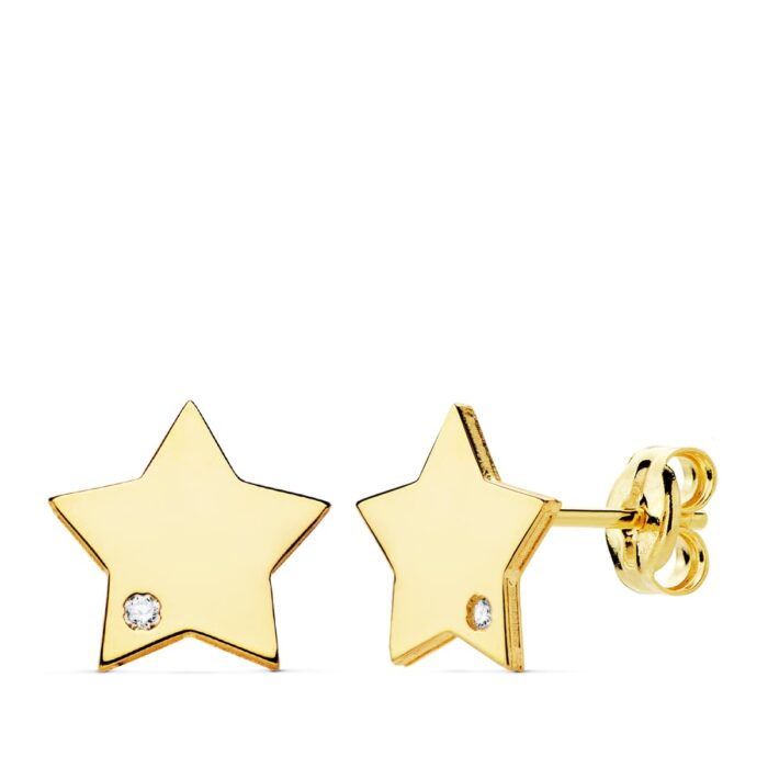 18K PENDIENTES ORO AMARILLO ESTRELLA CIRCONITA 8X8 MM CIERRE PRESION