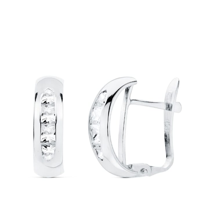 18K PENDIENTES ORO BLANCO BANDA CIRCONITA 13.5X5 MM CIERRE CATALAN