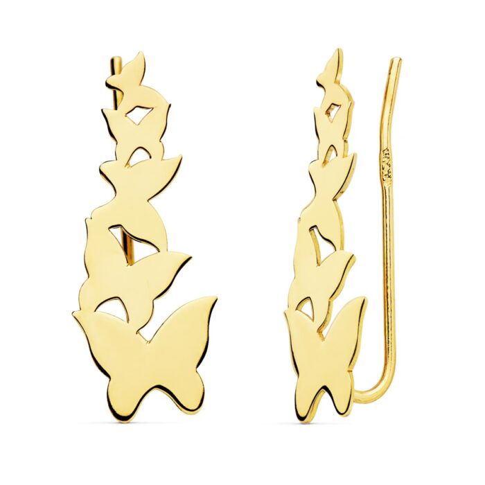 18K PENDIENTES ORO AMARILLO TREPADORES MARIPOSAS 22X9 MM