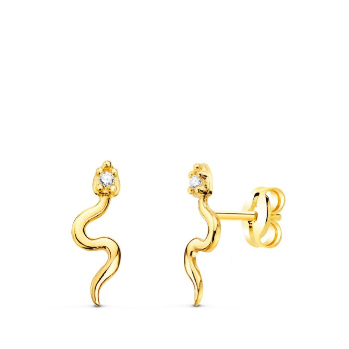 18K PENDIENTES ORO AMARILLO SERPIENTES CON CIRCONITA 12X4 MM PRESION
