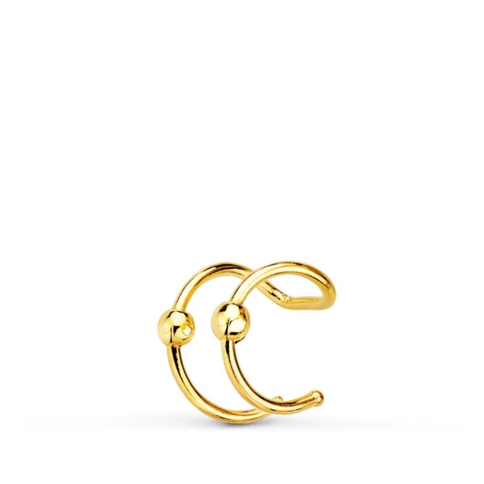 18K PENDIENTES EAR CUFF CARTILAGO OREJA ORO AMARILLO BOLITAS. 8 MM