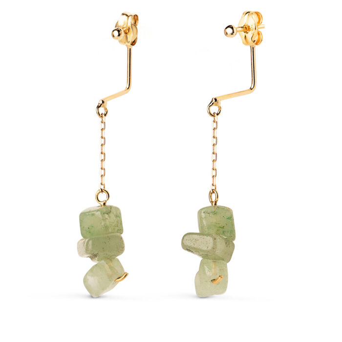 18K PENDIENTES ORO AMARILLO BOLA 2MM Y CADENA CON 3 PIEDRAS VERDES. ALTO: 41MM. CIERRE PRESION