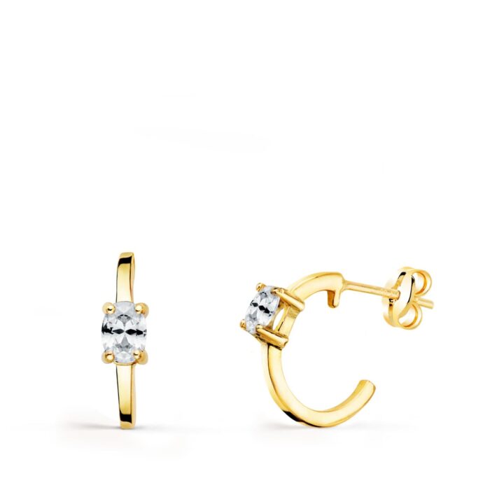 18K PENDIENTES ORO AMARILLO MEDIO ARO LISO CON CIRCONITA 12X3 MM CIERRE PRESION.
