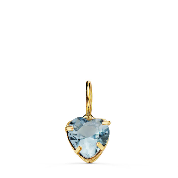 18K COLGANTE ORO AMARILLO CORAZON PIEDRA COLOR AGUAMARINA 5 X 5 MM.