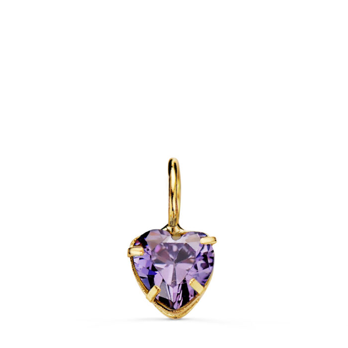 18K COLGANTE ORO AMARILLO CORAZON PIEDRA COLOR AMATISTA 5 X 5 MM.