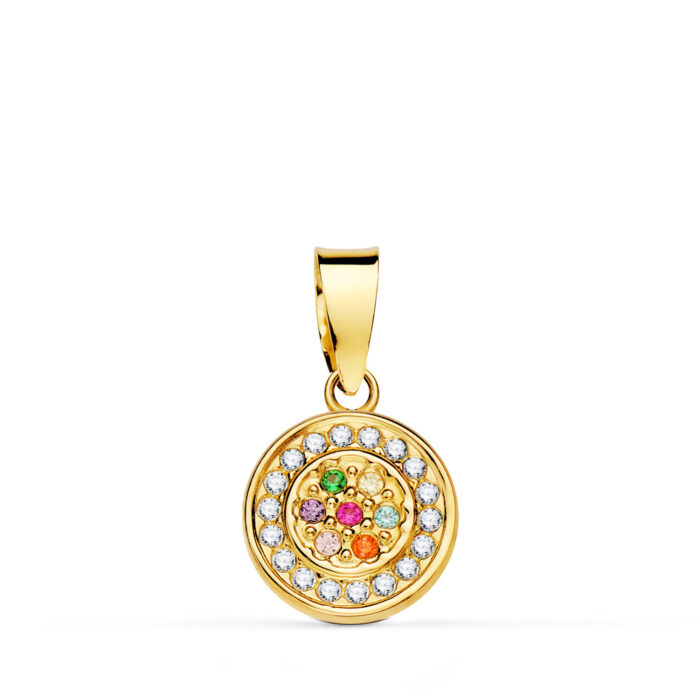 18K COLGANTE ORO AMARILLO CON CIRCONITA BLANCAS Y MULTICOLOR. DIAMETRO: 9MM