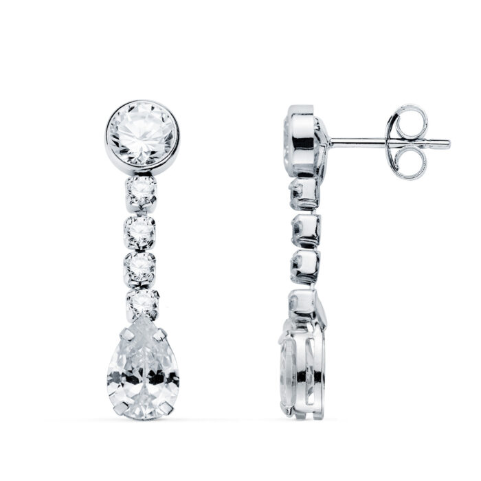 18K PENDIENTES ORO BLANCO CIRCONITA EN FORMA DE GOTA Y CIRCONITAS. 22X5 MM. CIERRE PRESION