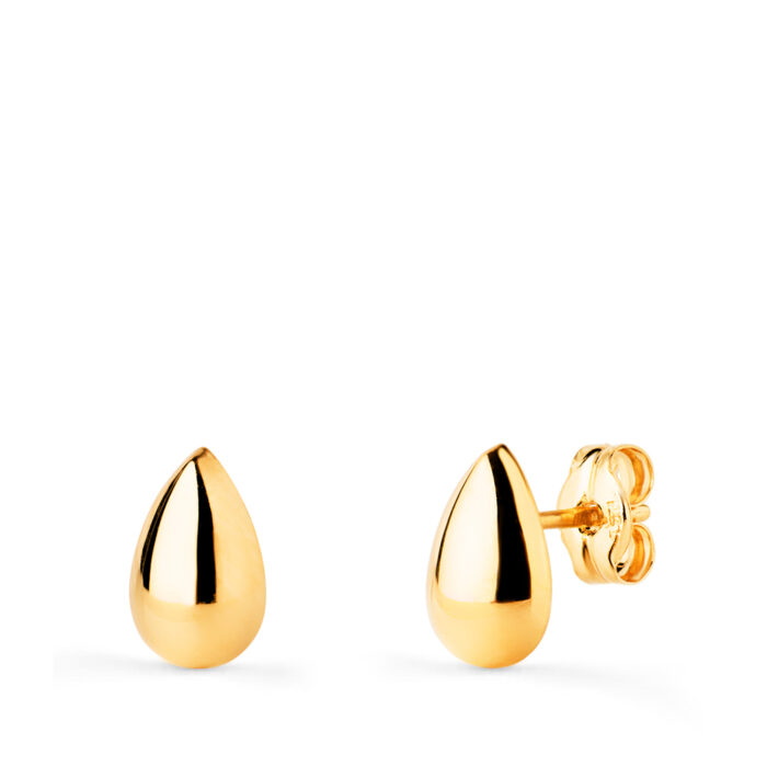 18K PENDIENTES ORO AMARILLO GOTA LISA BRILLO HUECA 8 X 5,5 MM. CIERRE PRESION