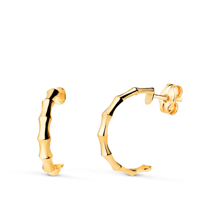 18K PENDIENTES ORO AMARILLO MEDIO ARO BAMBU. MEDIDA: 15X2 MM. CIERRE PRESION