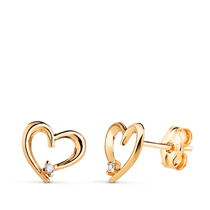 18K PENDIENTES ORO AMARILLO CORAZON CON CIRCONITA. MEDIDA: 9X7 MM. CIERRE PRESION