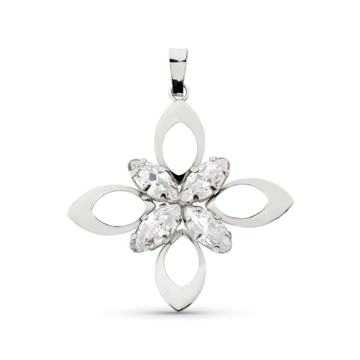 18K COLGANTE ORO BLANCO FLOR PIEDRAS 32X29 MM 1.95 GR