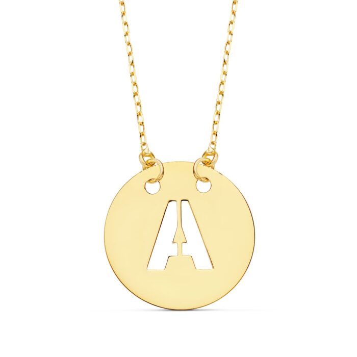 18K COLGANTE ORO AMARILLO LETRA " A " 15 MM CADENA FORZADA 42CM